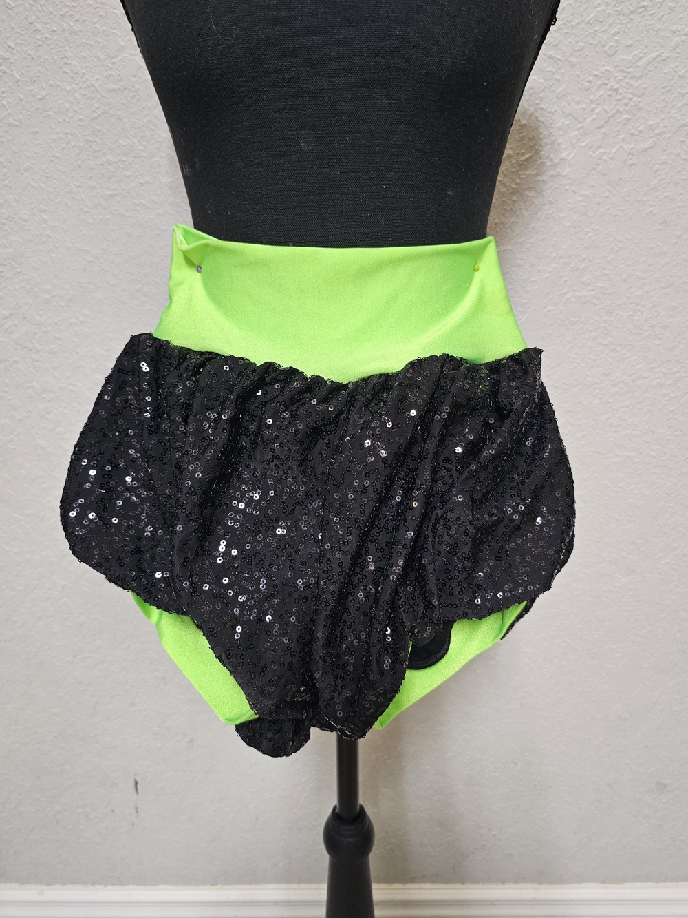 Neon Green and Black Sequin Kids Skort – Performance Dance Bottoms